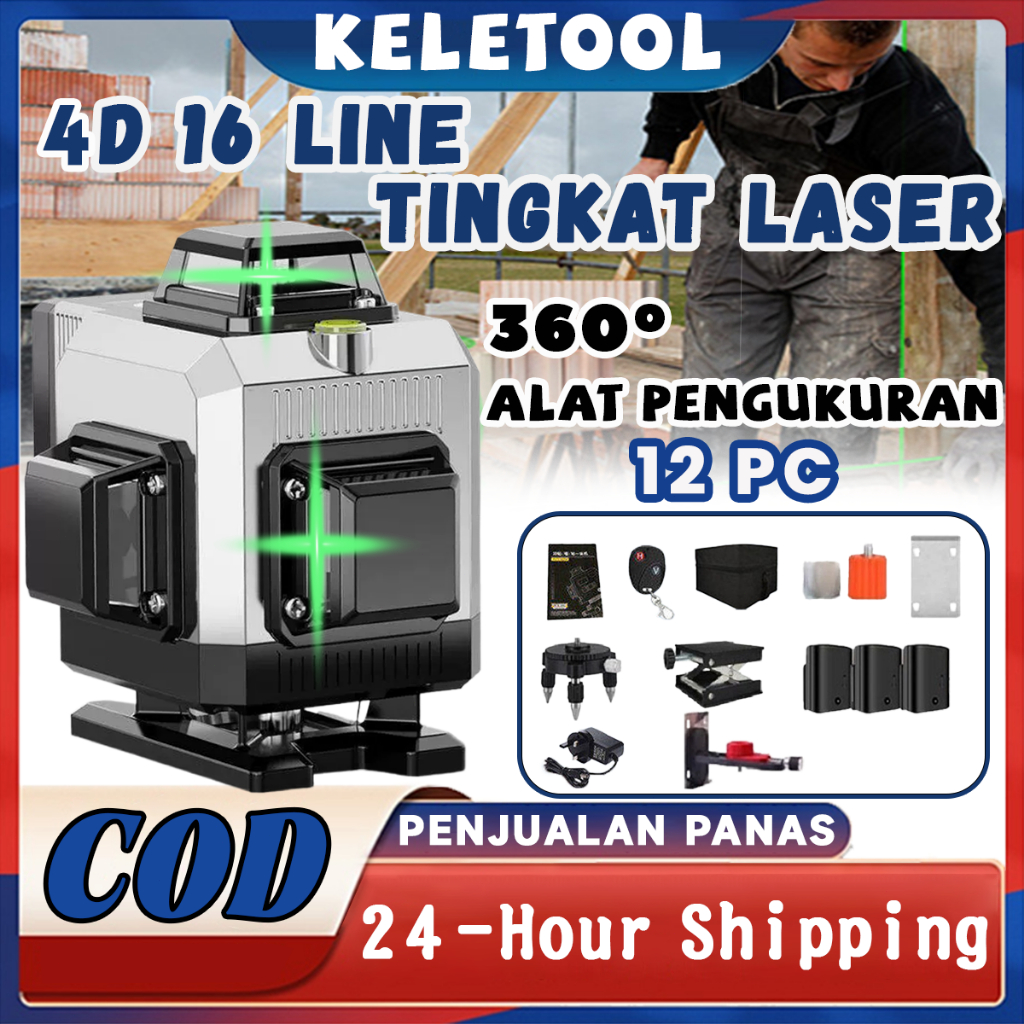 laser tukang bangunan waterpass laser 16 line 4d laser level Adjustable 360° Rotary laser untuk tuka
