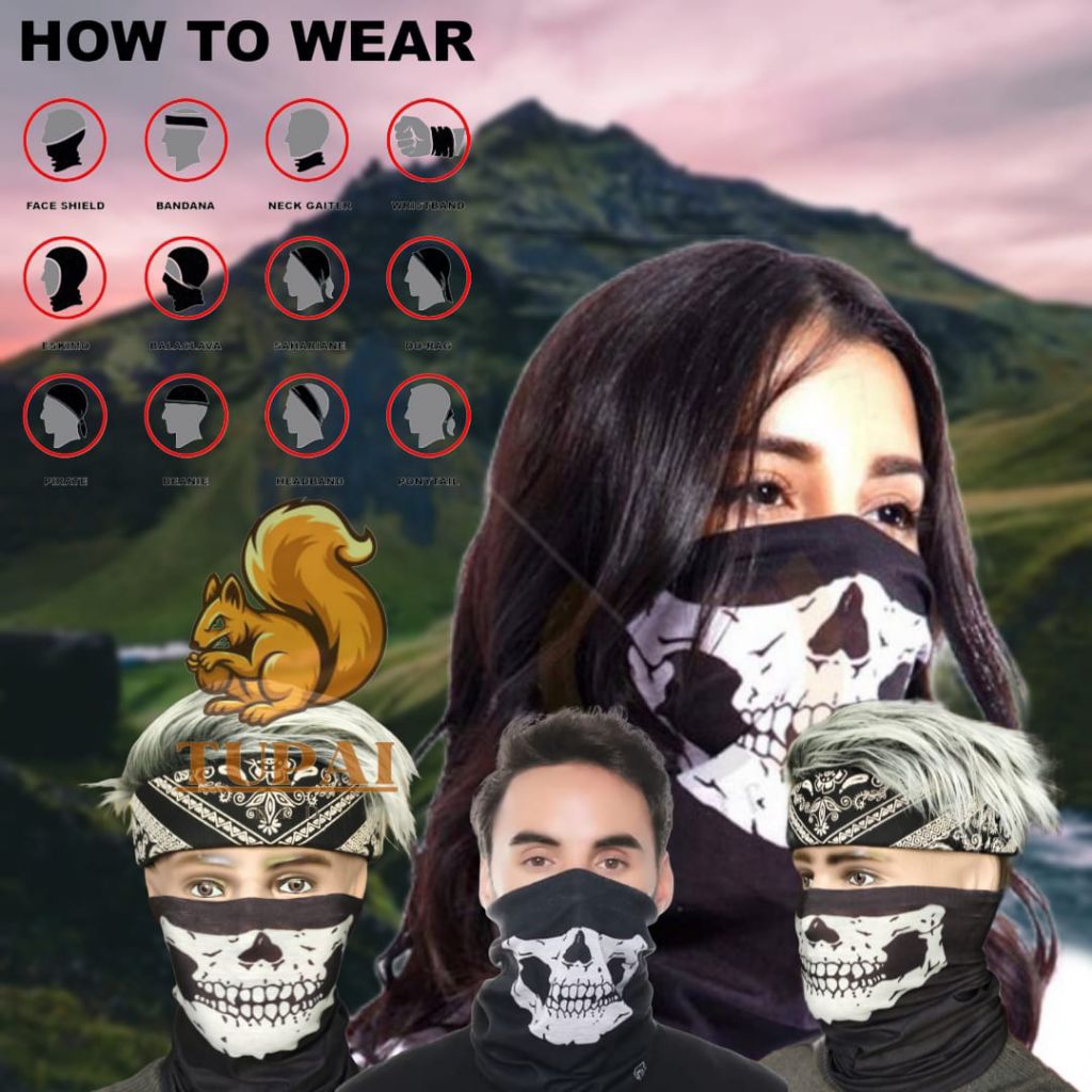 masker buff logo tengkorak||buff tanpa jahit tepi||masker buff keren