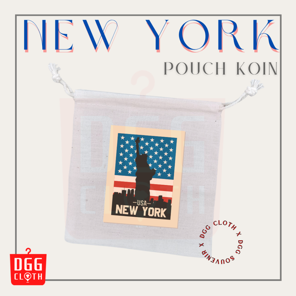 DGG Pouch Koin Souvenir New York Dompet Koin Oleh Oleh Amerika Serikat Bahan Blacu Tali Serut Type 1