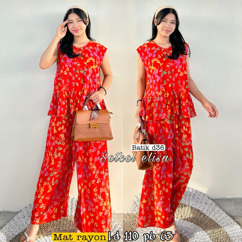 (Batik D36) Setelan ELISA rayon halus busui friendly ld 110 batik cap premium