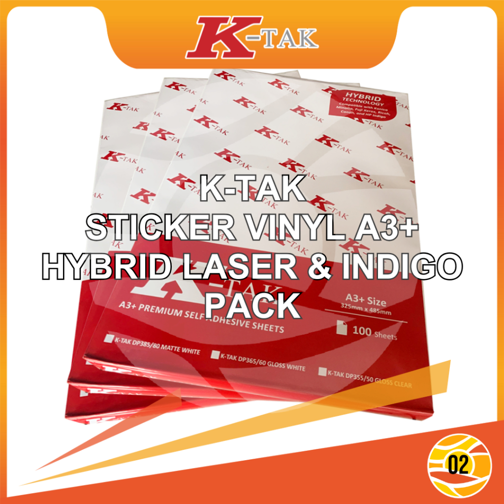 

Ktak Sticker Vinyl A3+ Stiker PP Film K-Tak Hybrid Laser Toner dan HP Indigo Anti Air - PACK