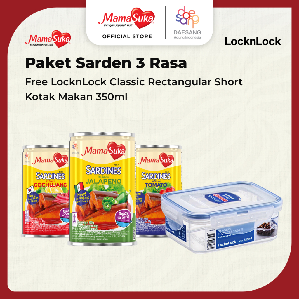 

Paket Sarden 3 Rasa MamaSuka Free LocknLock Classic Rectangular Short Kotak Makan 350ml