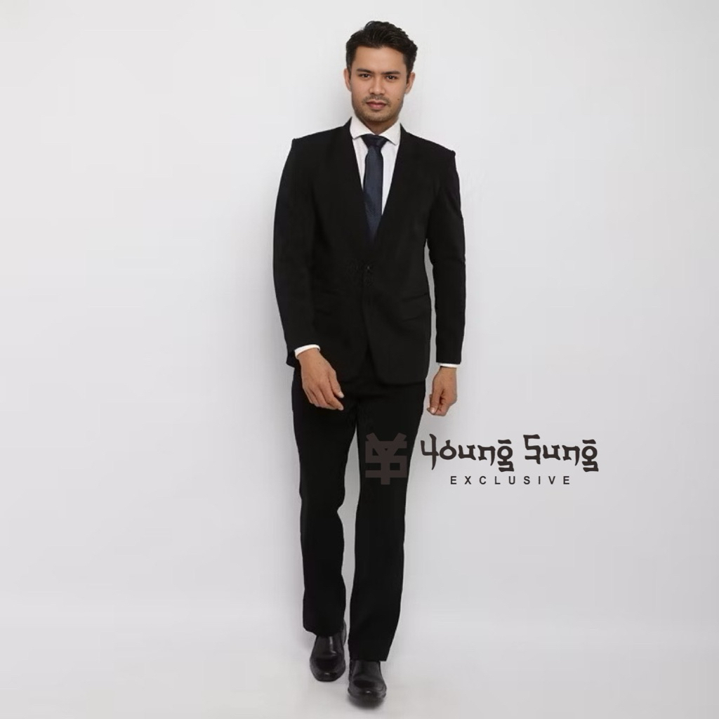 Setelan Jas Wisuda Pria Hitam Slimfit Murah Baju Wisuda Anak Sekolah Remaja Dewasa Pengantin Pria