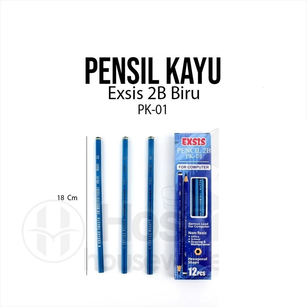 

12pcs Pensil 2B Exsis PK-01 / 1 Pak Pencil 2B Biru Kayu