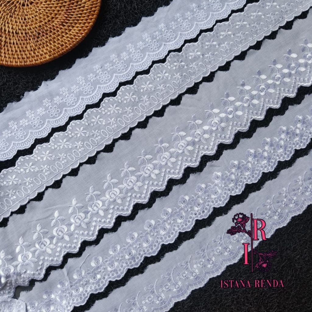 Renda katun Jepang, renda katun bordir (harga per100cm)