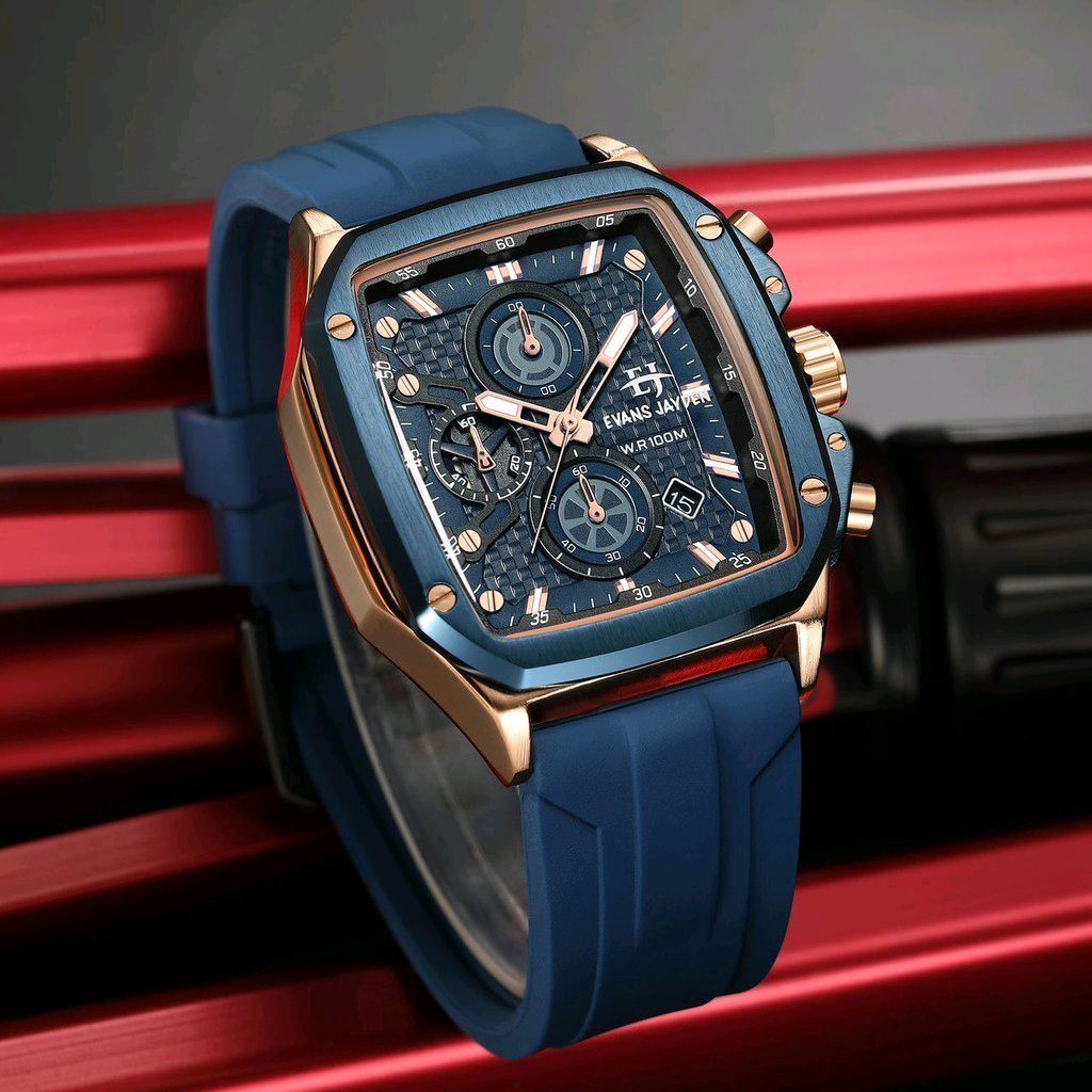 Jam Tangan Pria Evans Jayden 9580 Analog Cronograph Rubber Strap Original Garansi 1 Tahun
