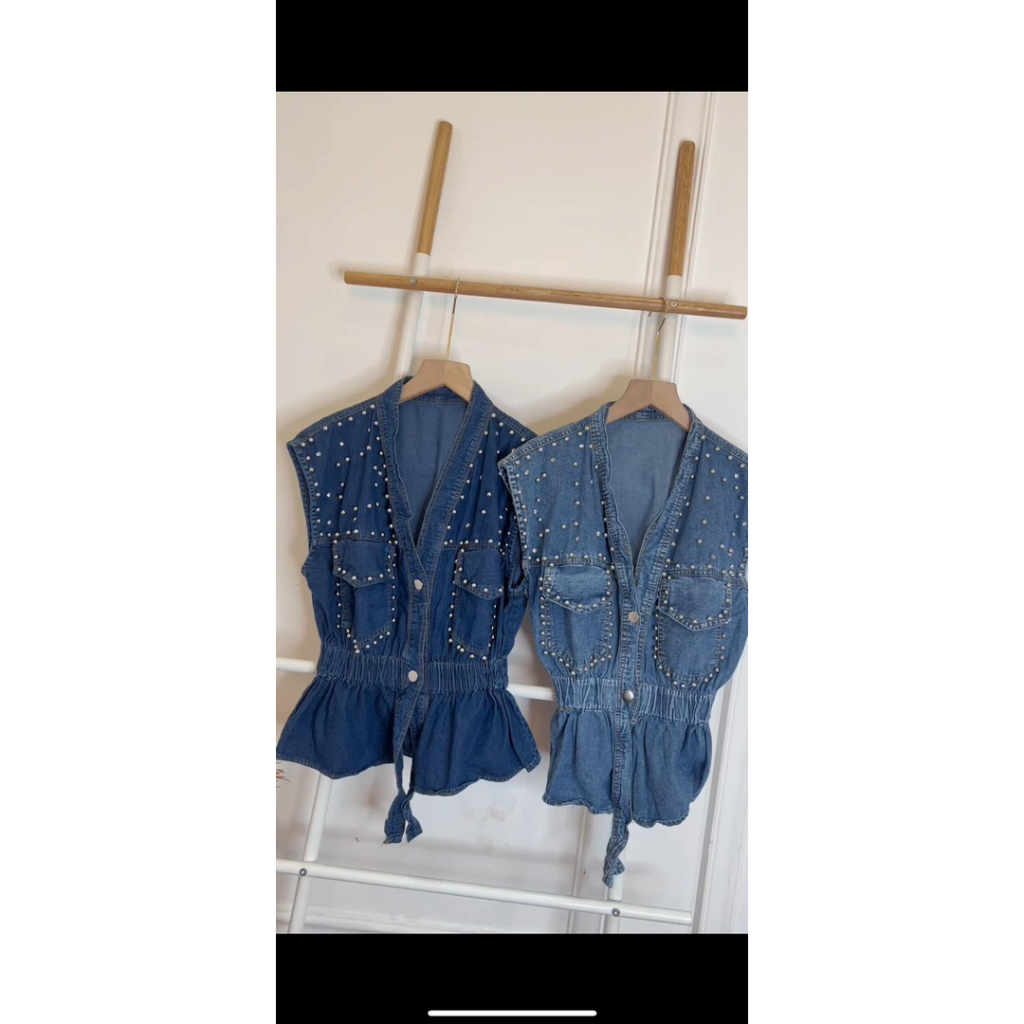 rompi jeans mutiara karet favor