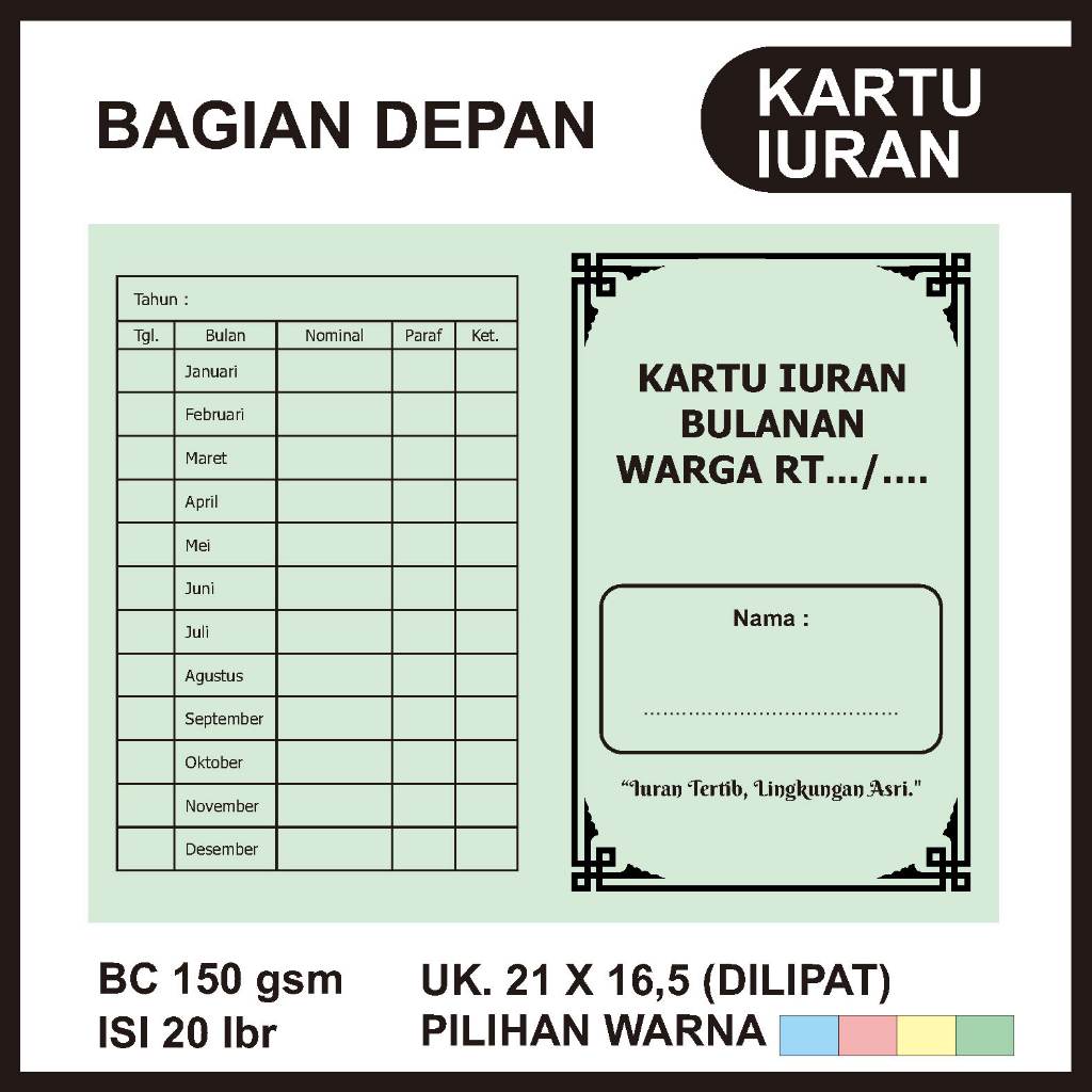 

[ PROMO ] KARTU IURAN BULANAN LIPAT ISI 20 PCS KERTAS BC