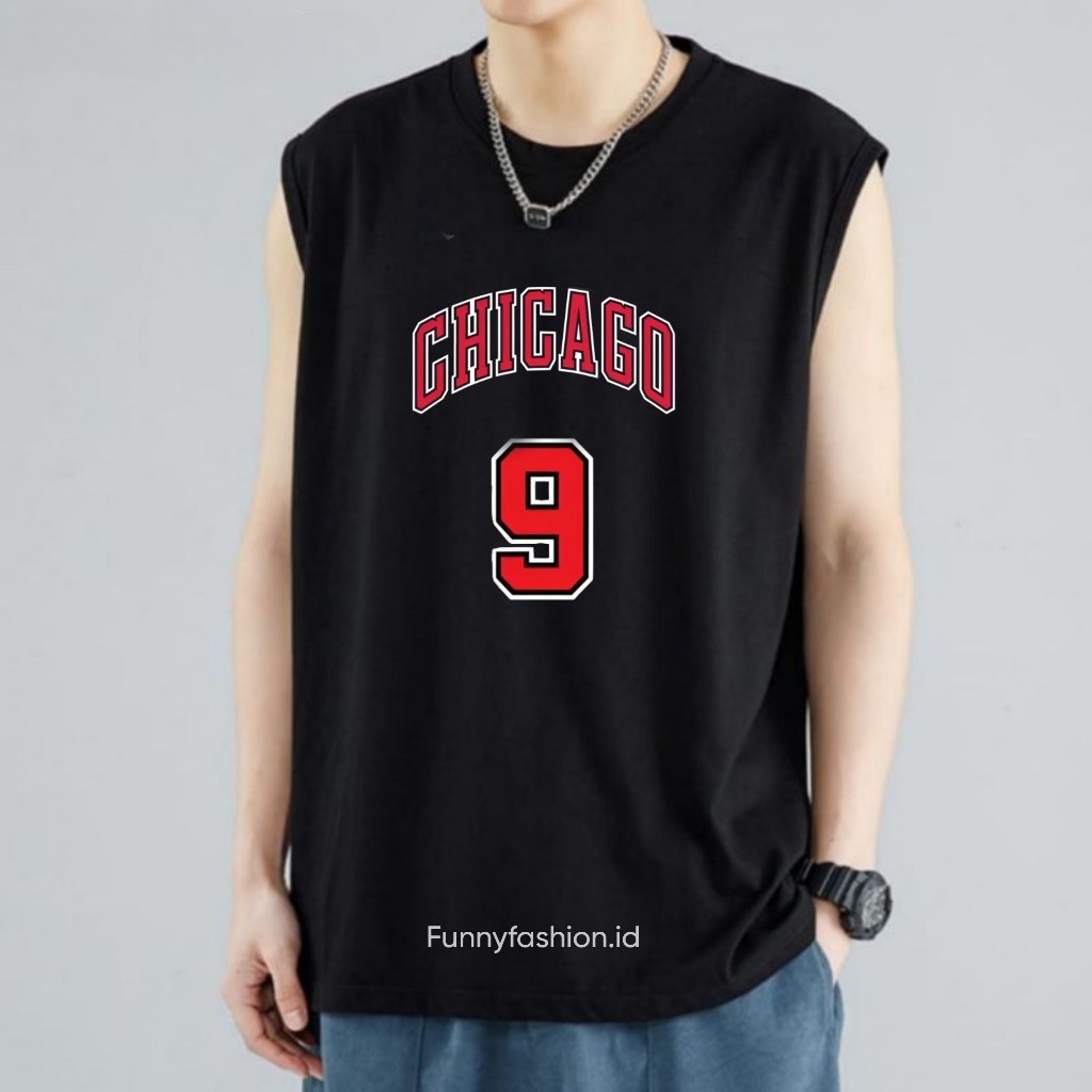 Funnyfashion Singlet Pria Chicago 9 Dewasa – Tanktop Gym Harian – Distro Keren Adem