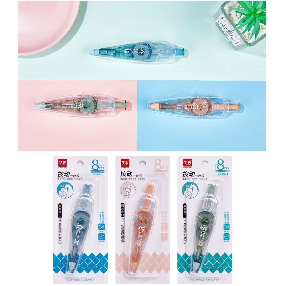 

Tip- Ex Kertas Roll 8 Meter Cetek Tekan Coreection Tape Macaron Pastel Transparan Bening Series Set + Refill Isi Ulang