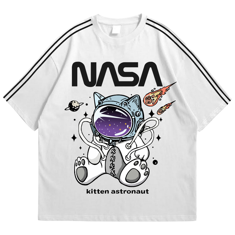 Lover Shop Baju Atasan Kaos Wanita STRIP CAT NASA Oversize Lengan Pendek Korean Style