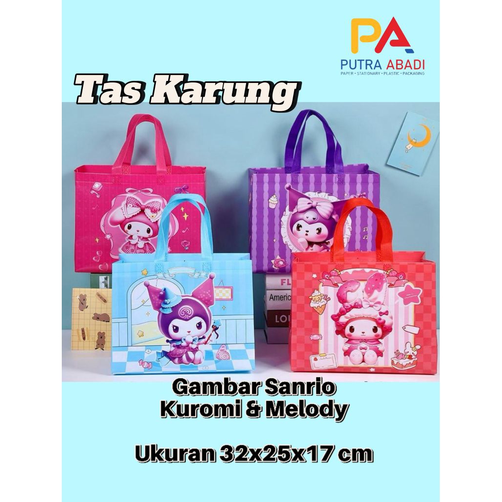 

Tas Karung Sanrio Lucu Aesthetic l Souvenir Ulang Tahun Kuromi Melody Ukuran 32x25x17