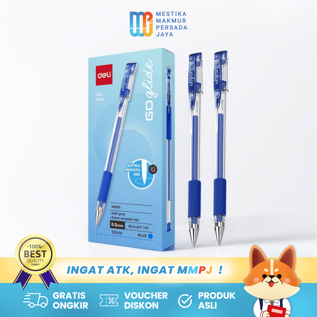 

Deli Gel Pen 0.5 mm – Pulpen Gel Tinta Biru Soft Grip E6600S
