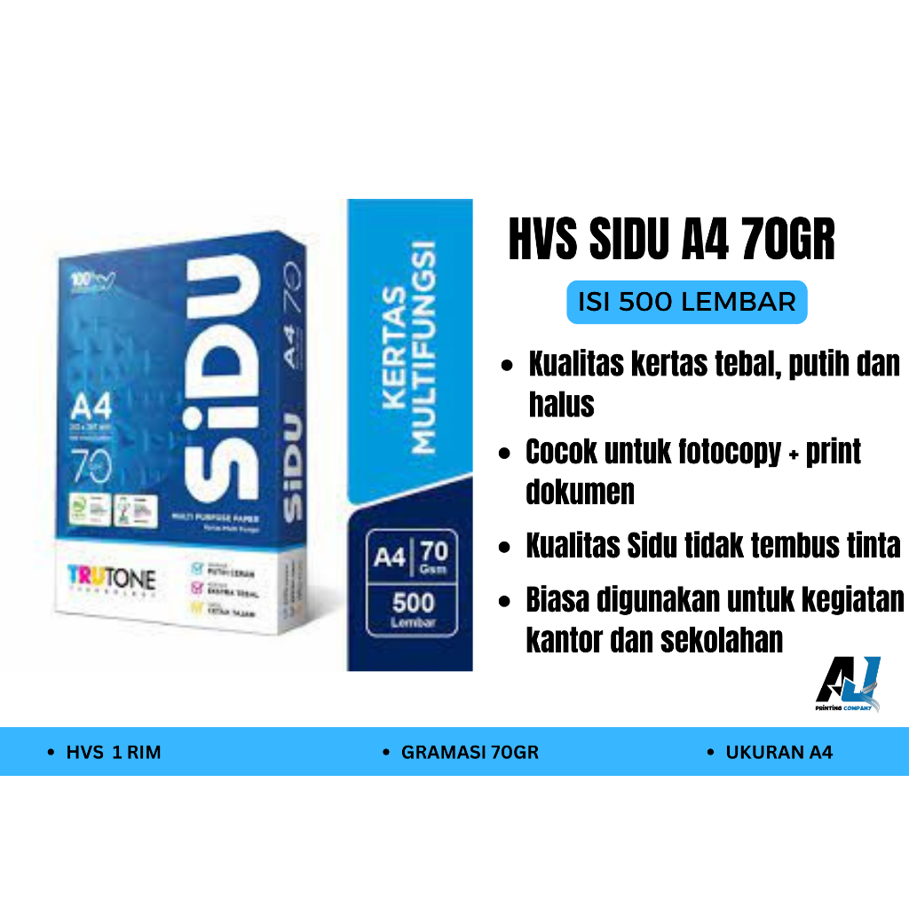 

KERTAS HVS A4 SIDU SINAR DUNIA 70 GSM (1 RIM) / KERTAS HVS PUTIH / KERTAS HVS SKRIPSI MURAH