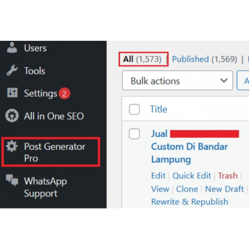 PLUGIN POST GENERATOR PRO ORIGINAL 1 DOMAIN WEBSITE