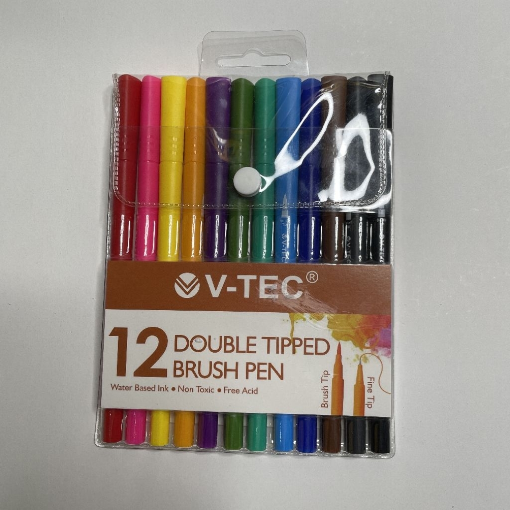 

double tipped brush pen / pupen kuas warna v-tec 12 warna