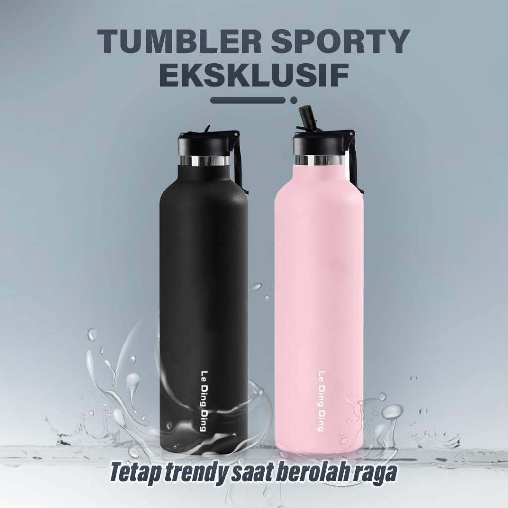 1Tumbler2 PenutupBotol Minum 1 Liter Tumbler Stainless Vacuum Termos Tahan Panas Dingin 24 Jam