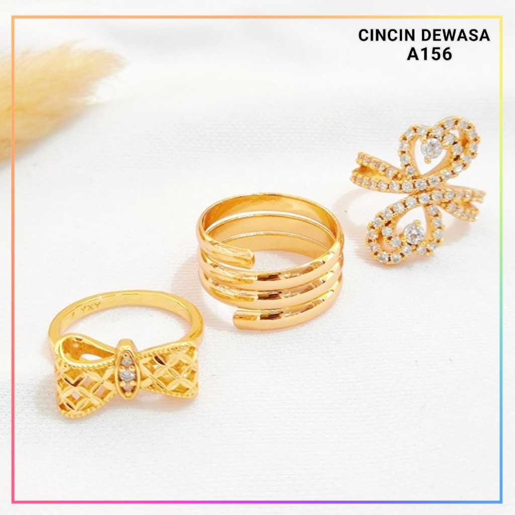 Cute Jewelry Cincin Dewasa Love Dubai Besar Permata Zirkon Perhiasan Lapis Emas Imitasi A156