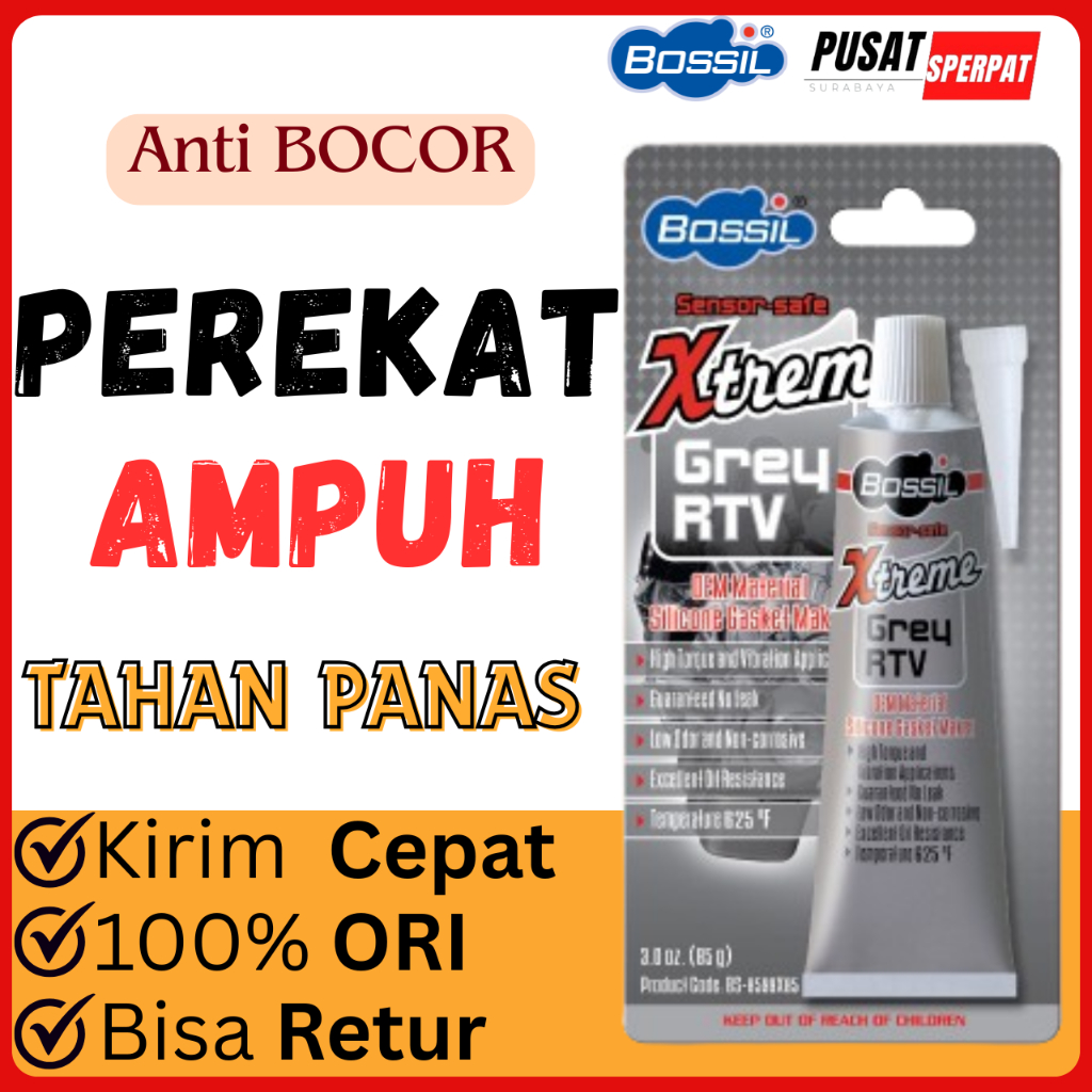 BOSSIL - (38Gr, 85gr )LEM BOSSIL XTREME GREY RTV KUAT TAHAN PANAS UNTUK MESIN DAN GASKET 38 GRAM 85 GRAM