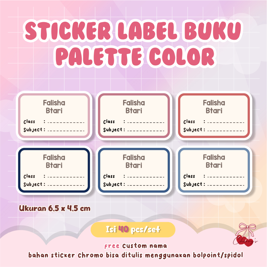 

Sticker Label Buku Nama Custom Sticker Pastel Color Label Nama Anak Waterproof Tahan Air Sticker ATK