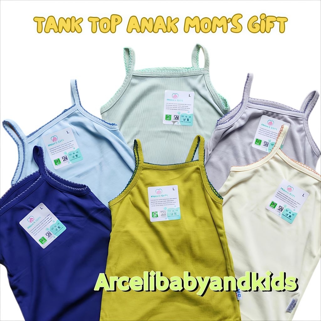 TERBARUU ((6pcs)) tangtop / singlet bayi polos berwarna merk Mom's gift size S M L XL 3L 4L 5L 0-6 T