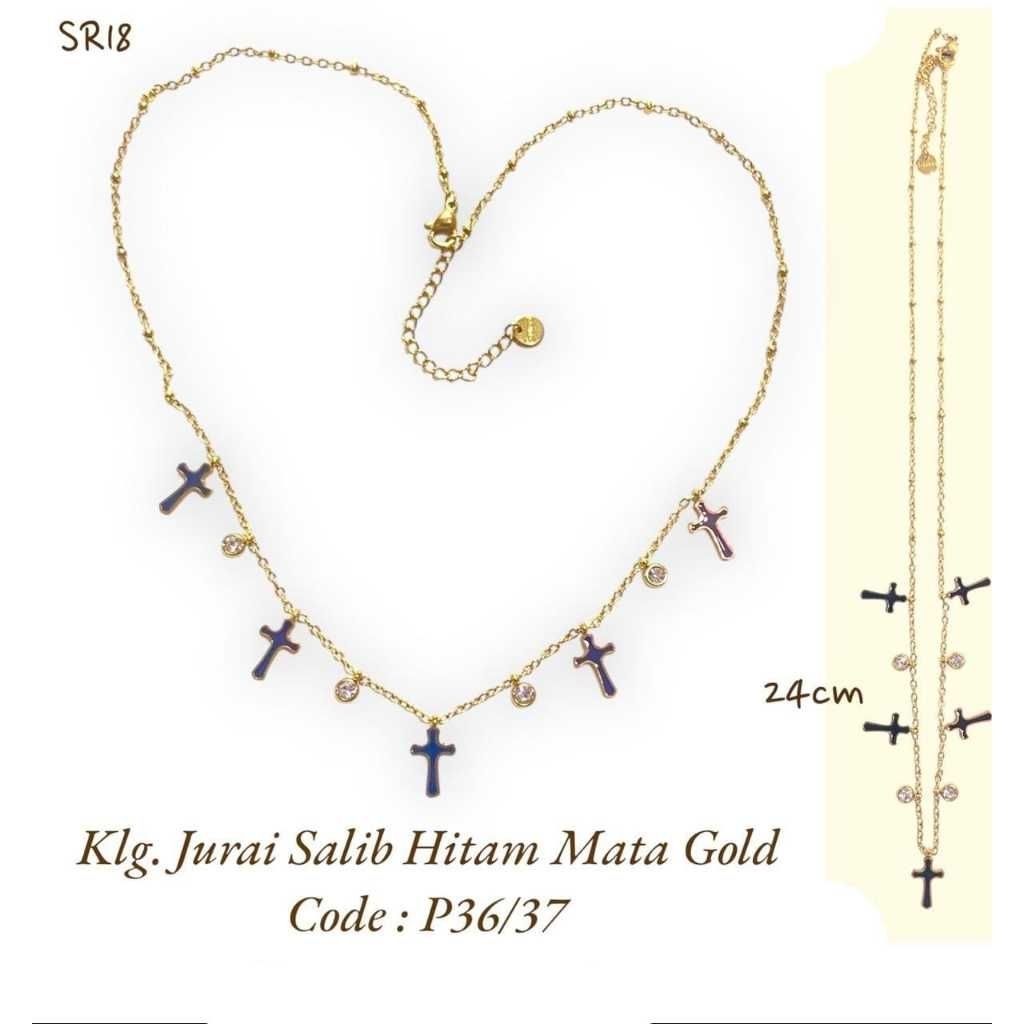 Kalung Salib Jurai Hitam Mata Gold P36/37 P36/36 Silver - Kalung Salib - Liontin Titanium - Liontin 
