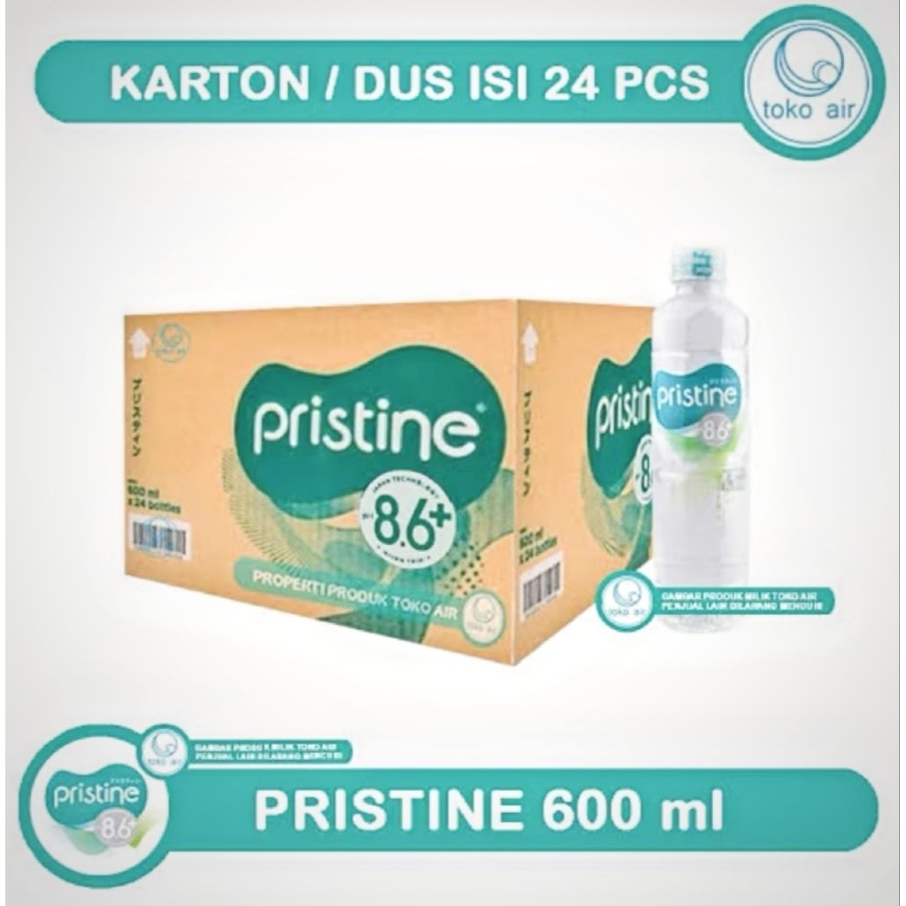 

[1 karton isi 24×600ml] Pristine Air Mineral Alkali PH Tinggi 86+Original