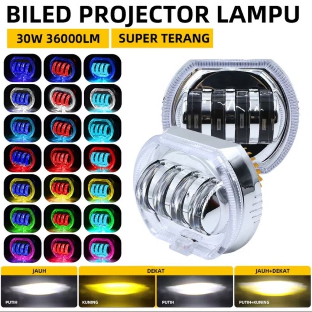 promo obral lampu biled LED projie / lampu tembak LED projie 4lensa motor / lampu utama biled projie