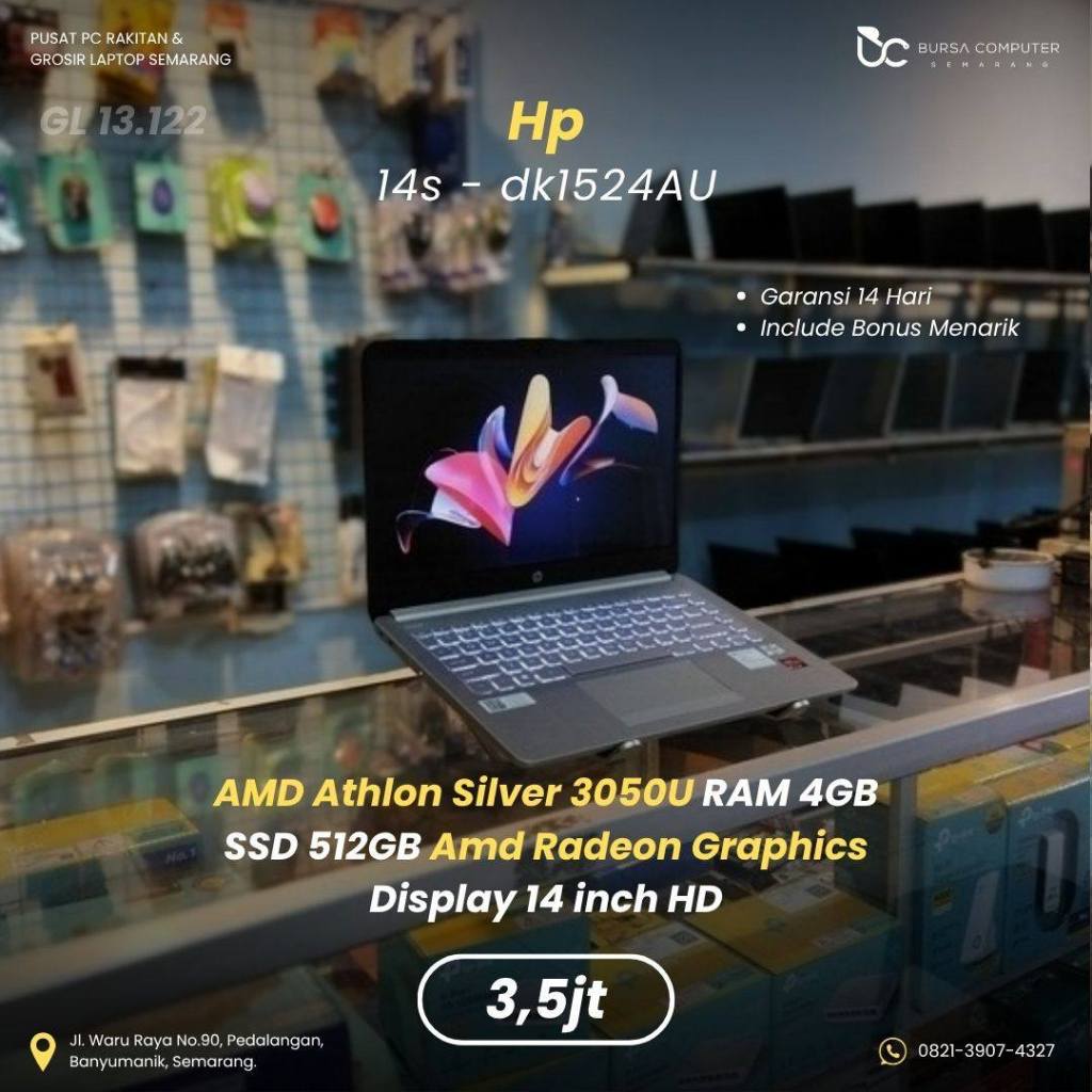 HP 14s - dk1524AU l Athlon Silver 3050U, 4gb - 512gb l