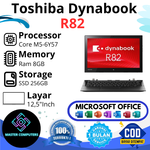 Toshiba Dynabook R82 Tablet 2 in 1 Core M5-6Y57 Ram 8GB SSD 256GB, Layar 12.5"Inch ( Touchscreen )