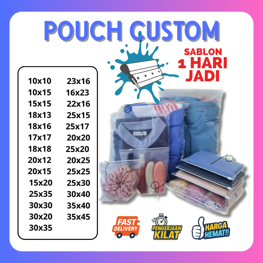 Pouch Zipper Transparan Bahan PVC Dof Sablon Custom Logo 1 Hari Jadi Ziplock Serbaguna Travel