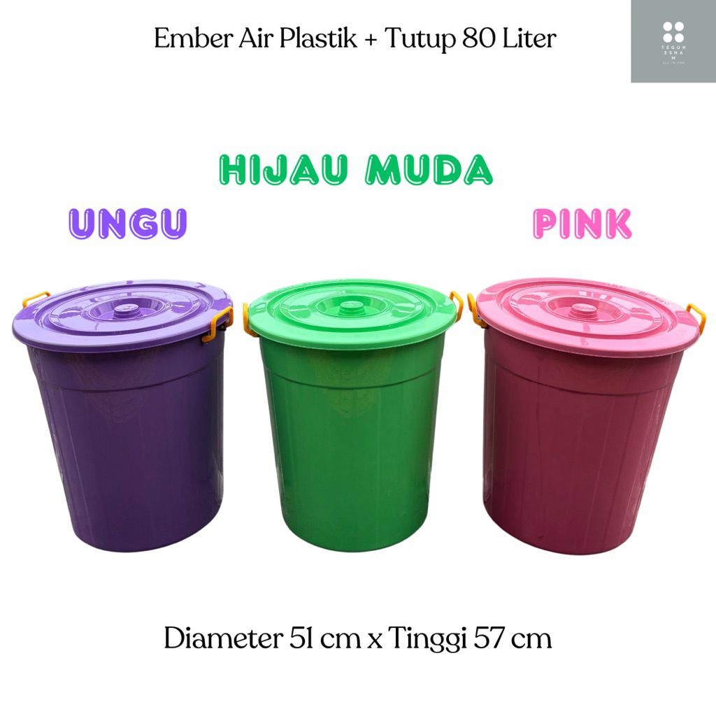 Ember Air Plastik + Tutup 80 Liter Warna / Ember Air Plastik Besar Jumbo Ember Deden Bak Mandi Air