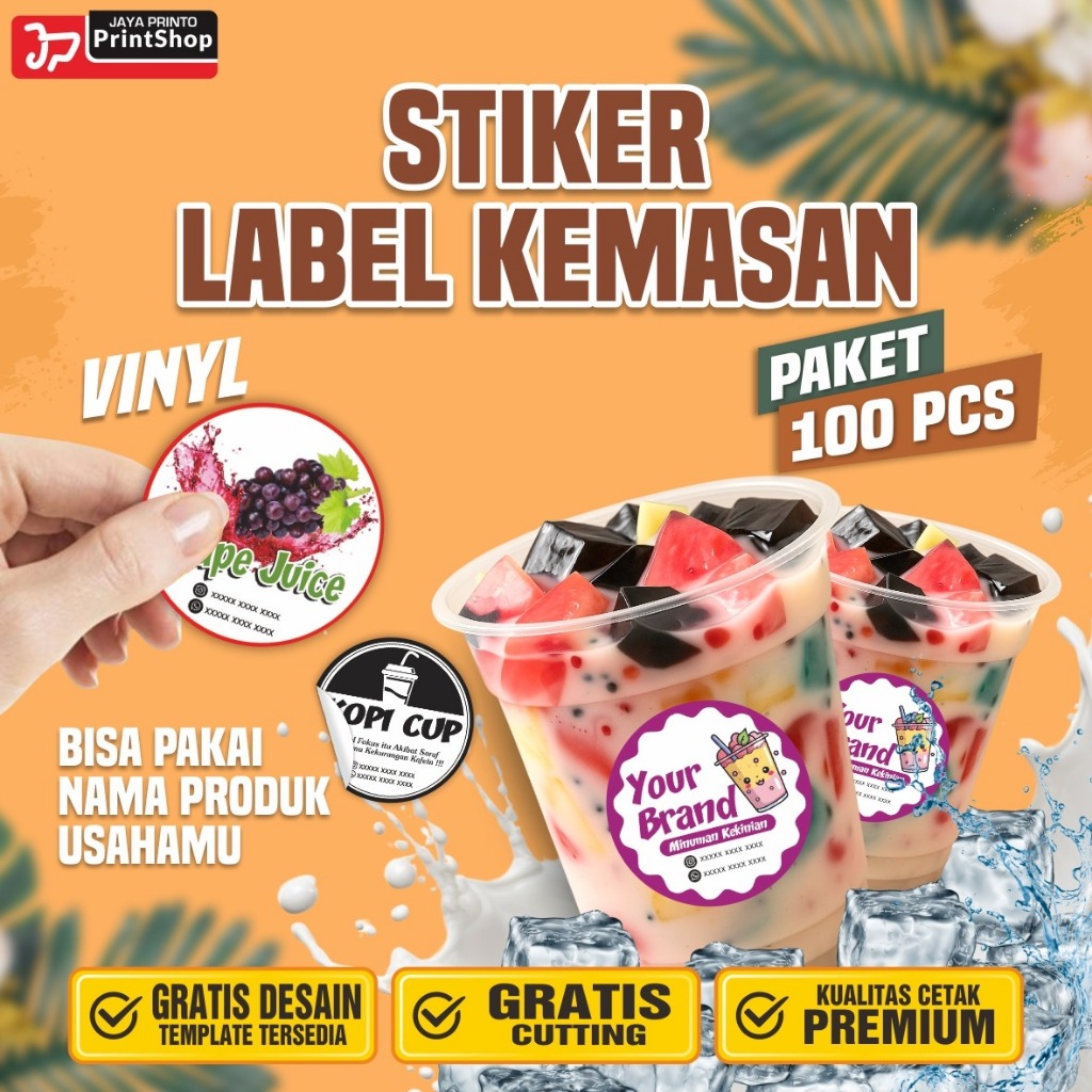 

Cetak Stiker Label Kemasan Paket 100pcs Paket Hemat Free Cutting Bahan Vinyl_STICKER