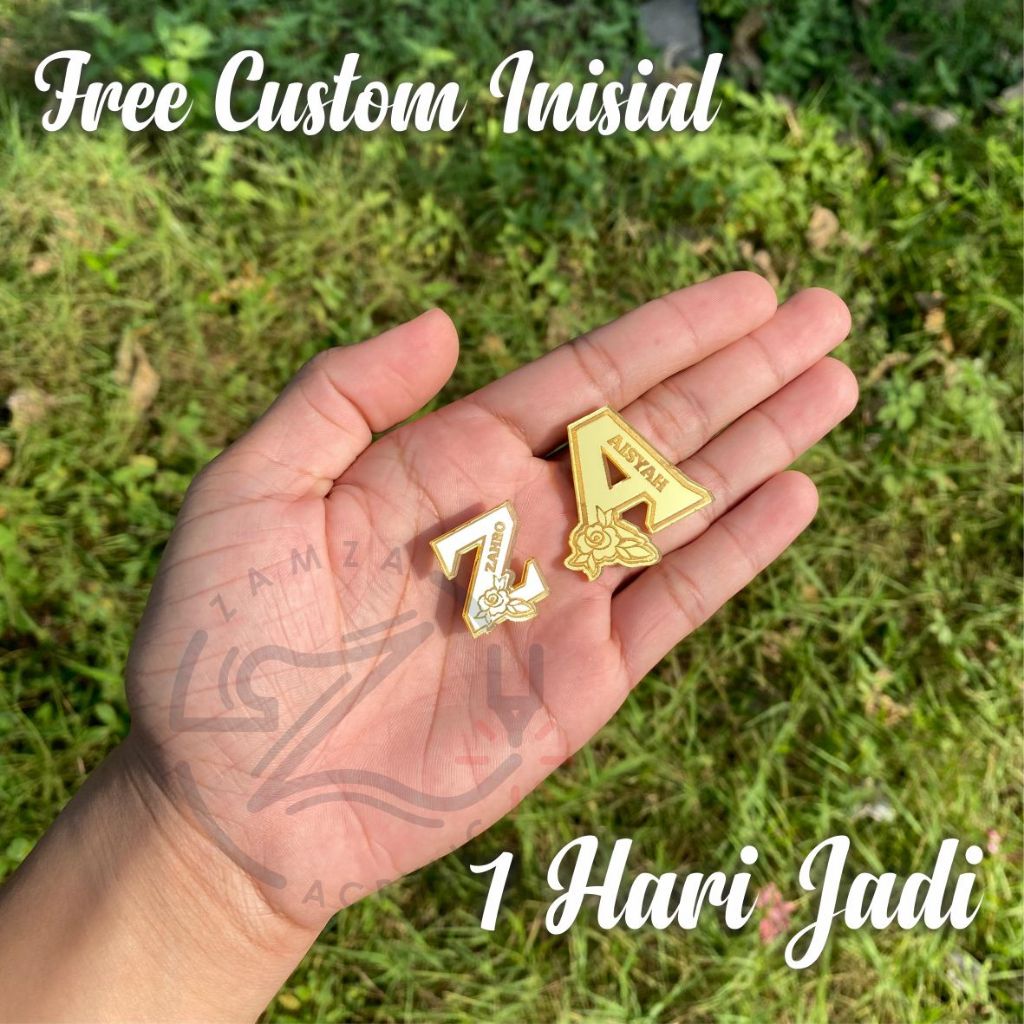 BROS INISIAL NAMA / BROS HURUF / BROS PIN HIJAB / BROS AKRILIK / BROS NAMA / BY ZAMZA_ACRYLIC