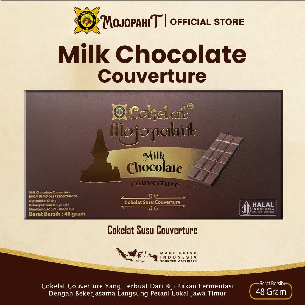 

Cokelat Mojopahit | Milk Chocolate Couverture | Cokelat Bar 48 Gram | New