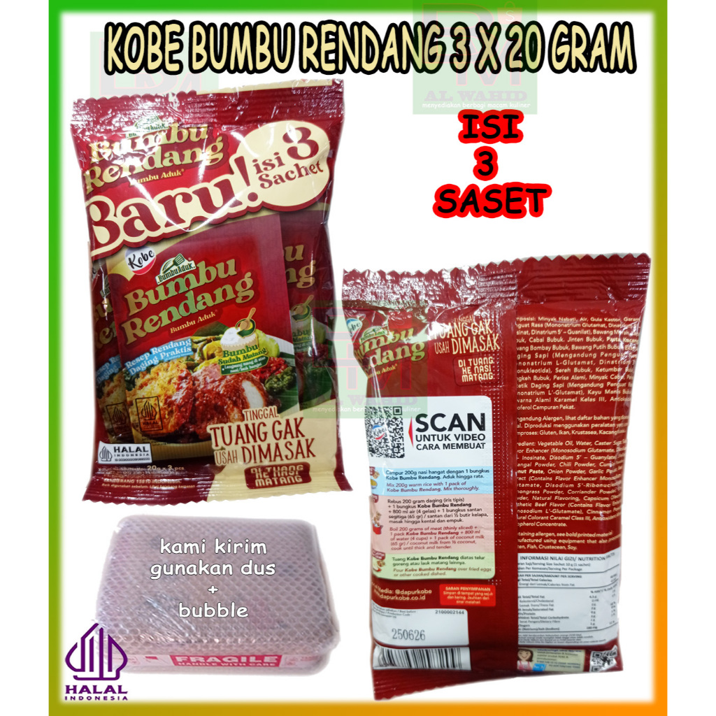 

Kobe Bumbu Rendang 1 Pack isi 3 Saset 20 Gram