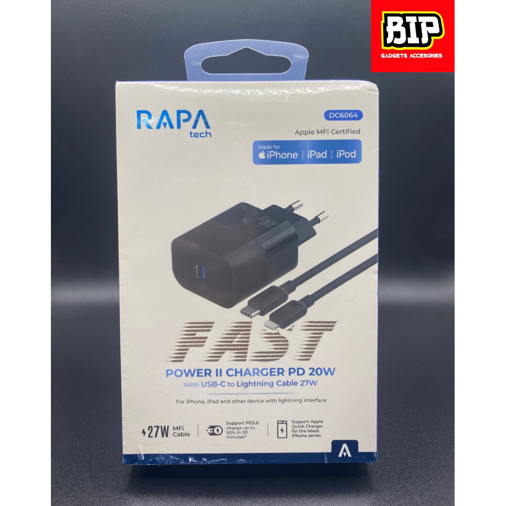 RAPA Charger set Usb-C to Lightning 27w PD Power Charger
