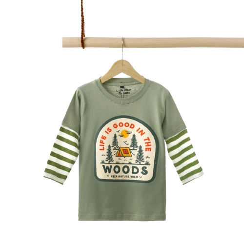 AZIRA Kaos Anak Lengan Panjang Salur | Baju Anak | Atasan Anak | Warna Sage Green