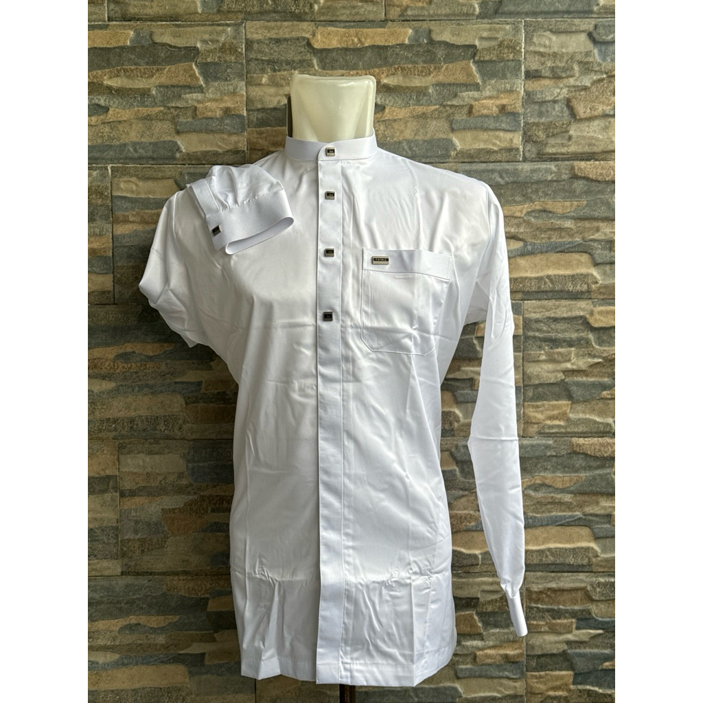 Baju Taqwa modern pria Koko Thobe Fahaz Putih lengan Manset