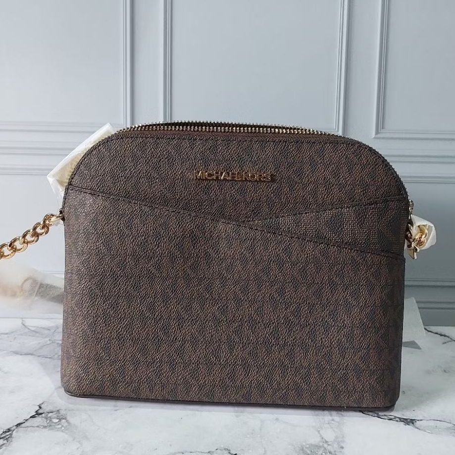 Tas MK Jet Set Dome Crossbody Bag Brown Signature