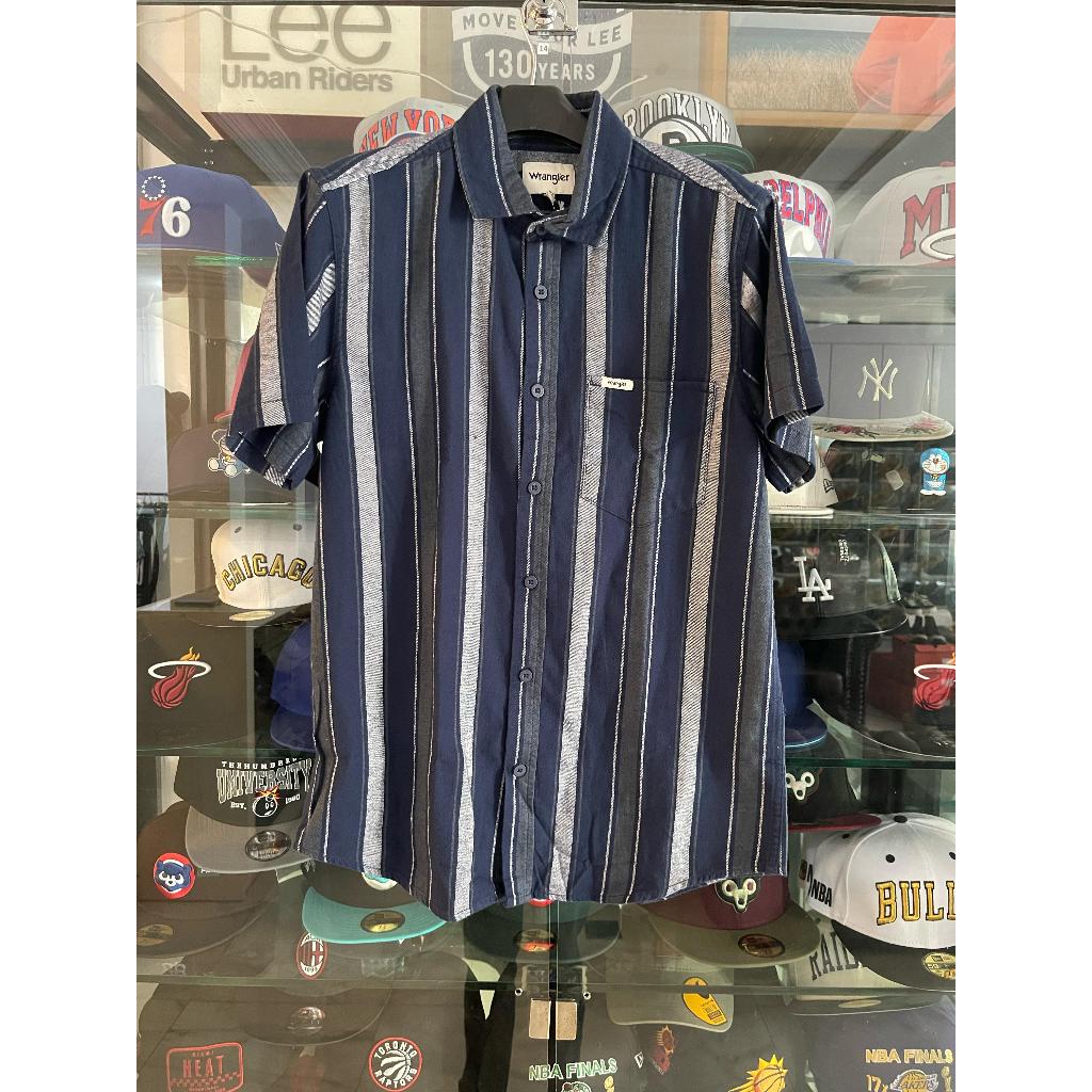 KEMEJA WRANGLER SLIMFIT STRIPE NAVY BLUE