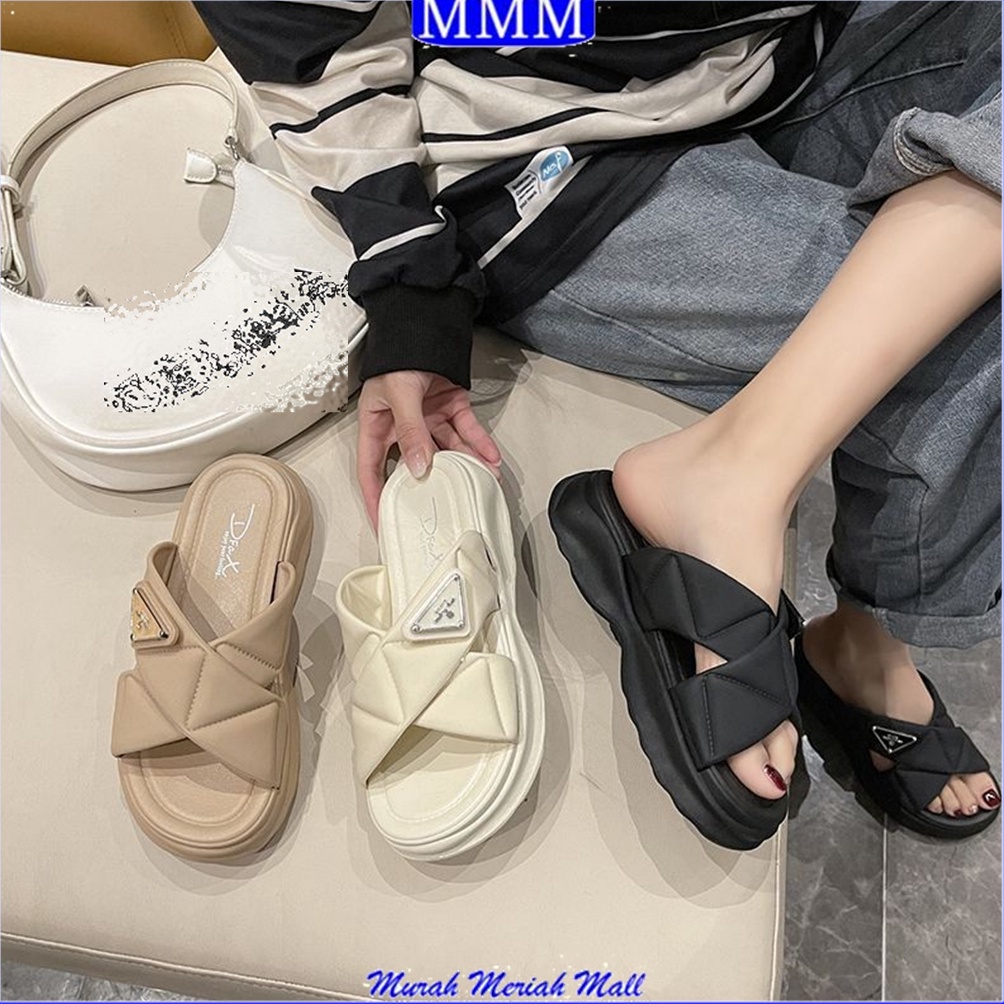 Mega Max MMM Sandal Slop Fashion Wanita Tali Silang Milano Karet Elastis Slipper Kekinian 6853 Senda