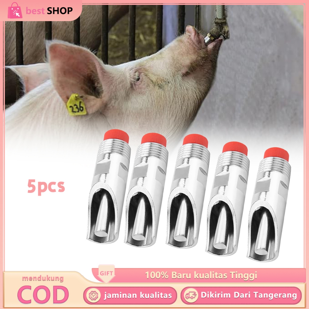 5pcs Pig Nipple Drinker Pembuat Minum Babi Otomatis Stainless Alat Minum Babi Dot Minum Untuk Babi