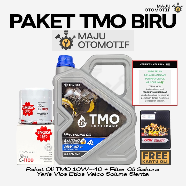 [GRATIS FILTER OLI] PAKET Ganti Oli Mesin TMO BIRU SAE 10W-40 4 Liter SAKURA Yaris Vios Limo Sienta 