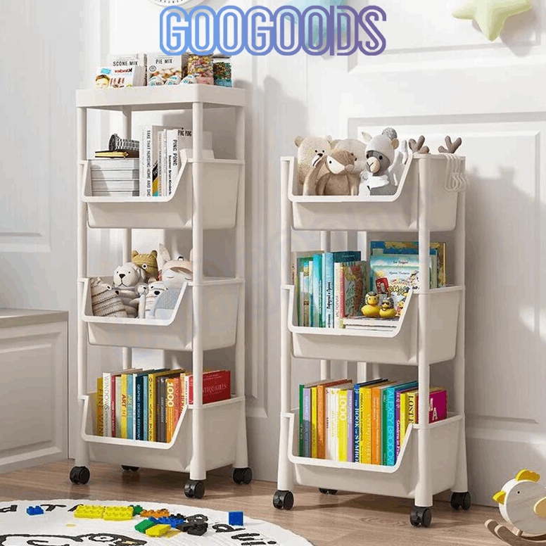 Lagi murah Susun Serbaguna Tempat Rak Buku Anak Lemari Buku Plastik Rak Portable Roda Rak Mainan Rak