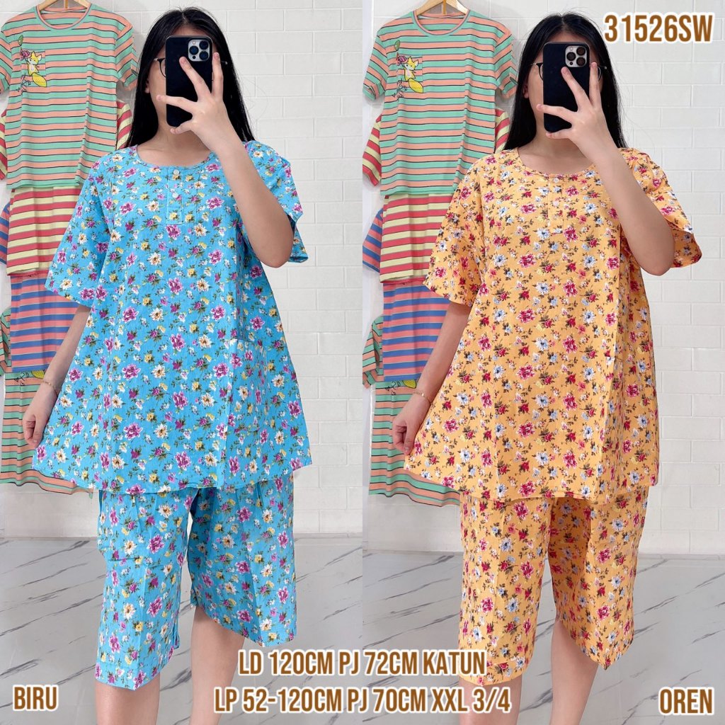 UIY Baju Tidur Merlin BD Celana 3/4 XXL / XL Jumbo Setelan Katun Motif karakter - Bahan Katun