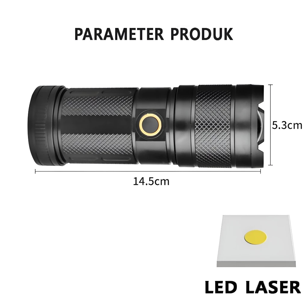 Senter LED Laser Cas COB Zoom in out 9 Mode Waterproof HS-S86 Terang Flashlingt Waterptoof Tahan Air