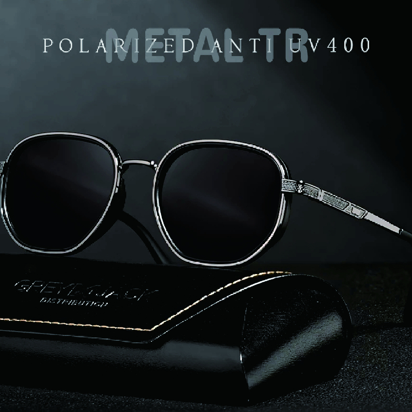 Kacamata Sunglasses Hitam Polarized Anti Silau UV400 Model Kotak Retro TR METAL Fashion Pria Dan Wan