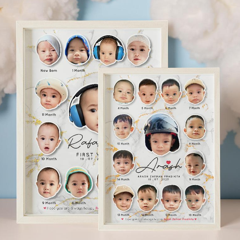 Bingkai 3D Foto Bayi [MILESTONE 0-12 BULAN 3D FRAME] | Kado Ulang Tahun Anak 1 Tahun, Hadiah Bayi