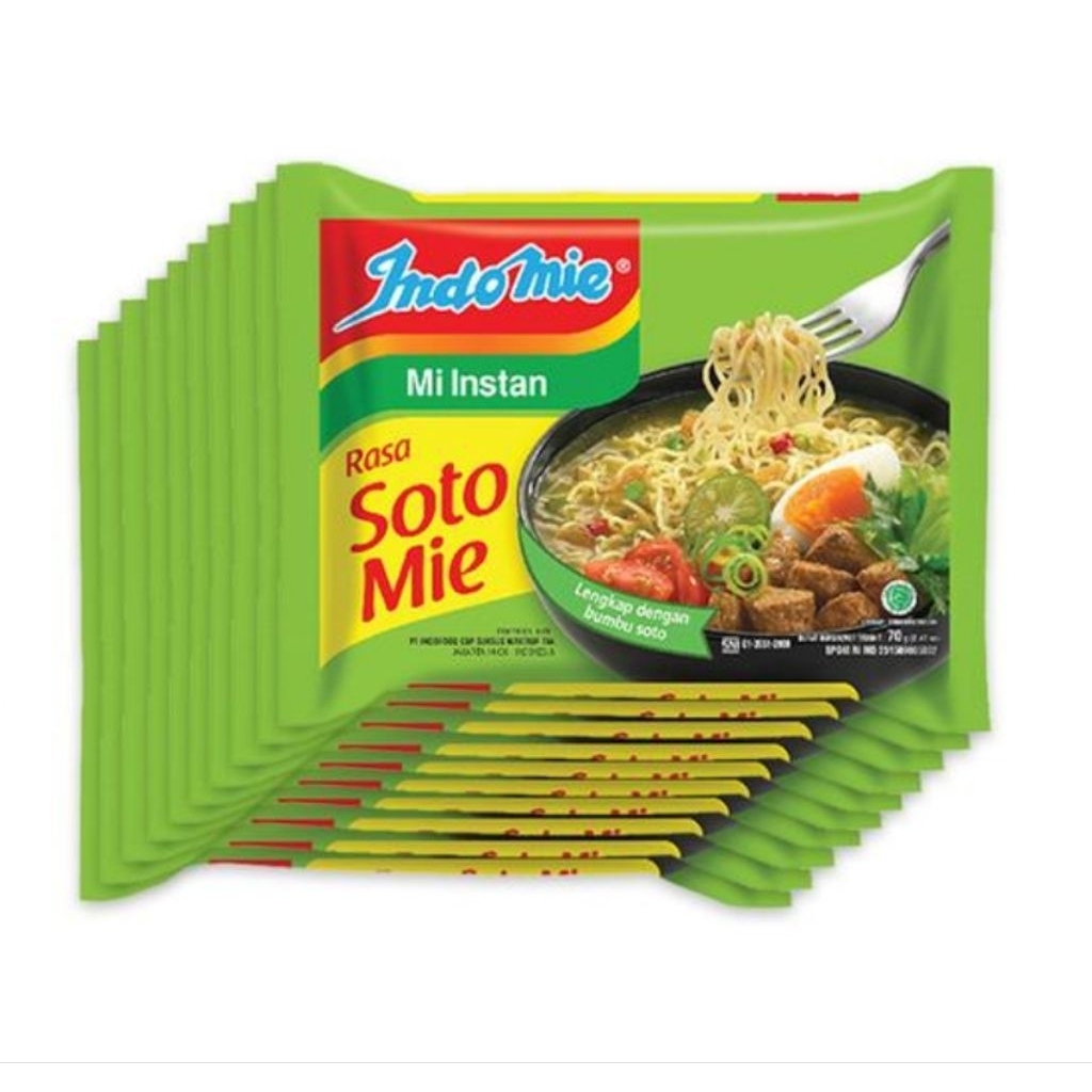 

Paket 10 Pcs - Indomie Mie Instan Kuah Rasa Soto Mie isi 70 Gram